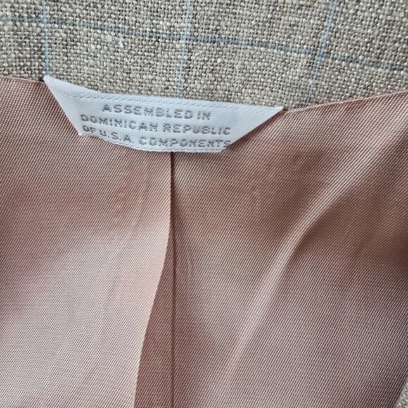 Linen Blend Beige Plaid Womens Two-Piece Blazer & Dress Suit Lined Size 4 - Picture 7 of 16